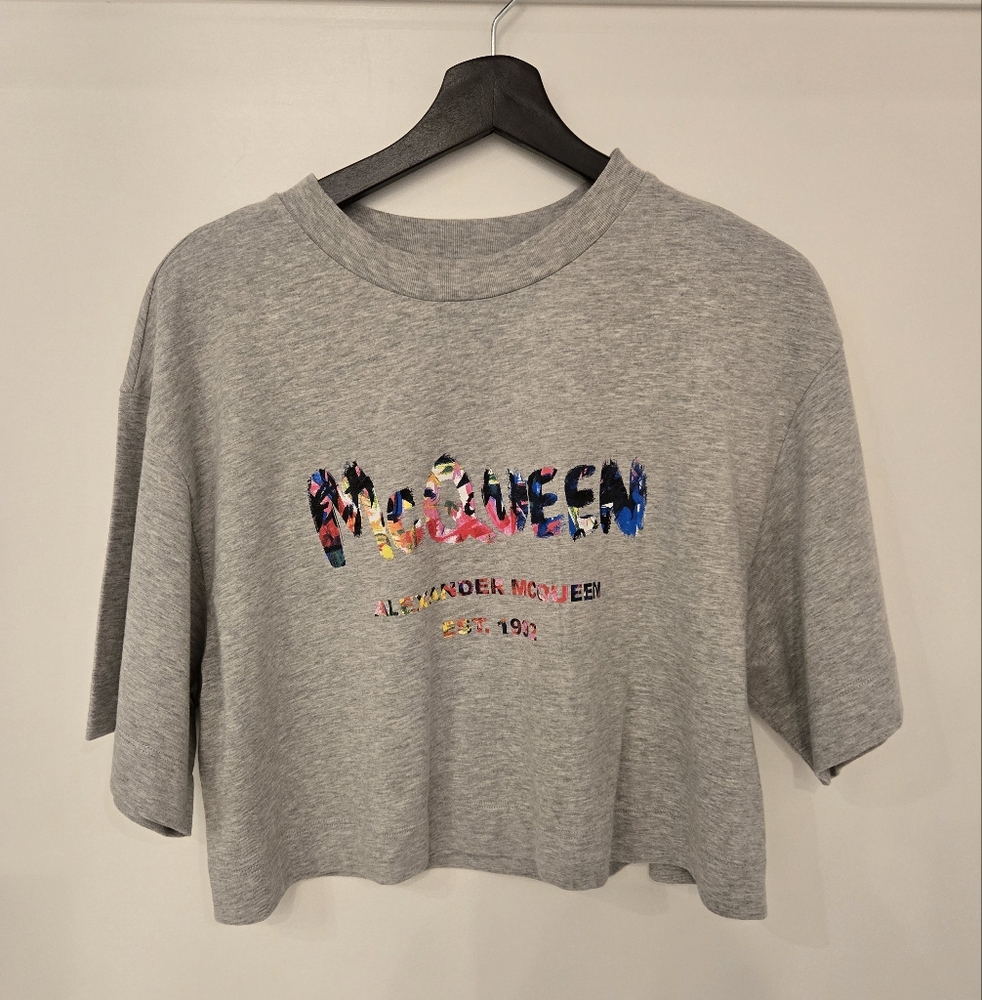 Alexaner McQueen Gray Cropped T-Shirt